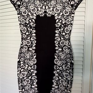 BCBGMaxAzria Black and White Patterned Mini Dress